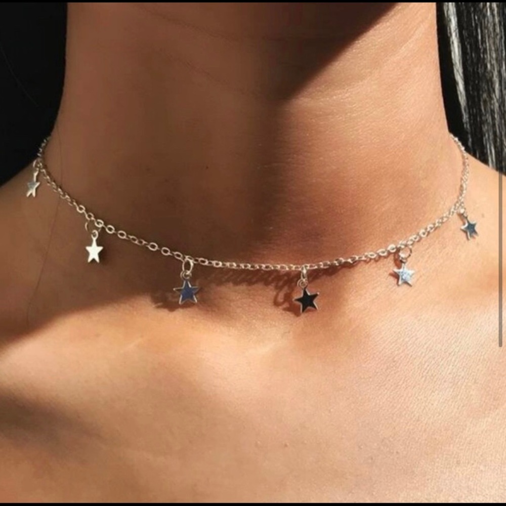 Silver Star Choker Necklace